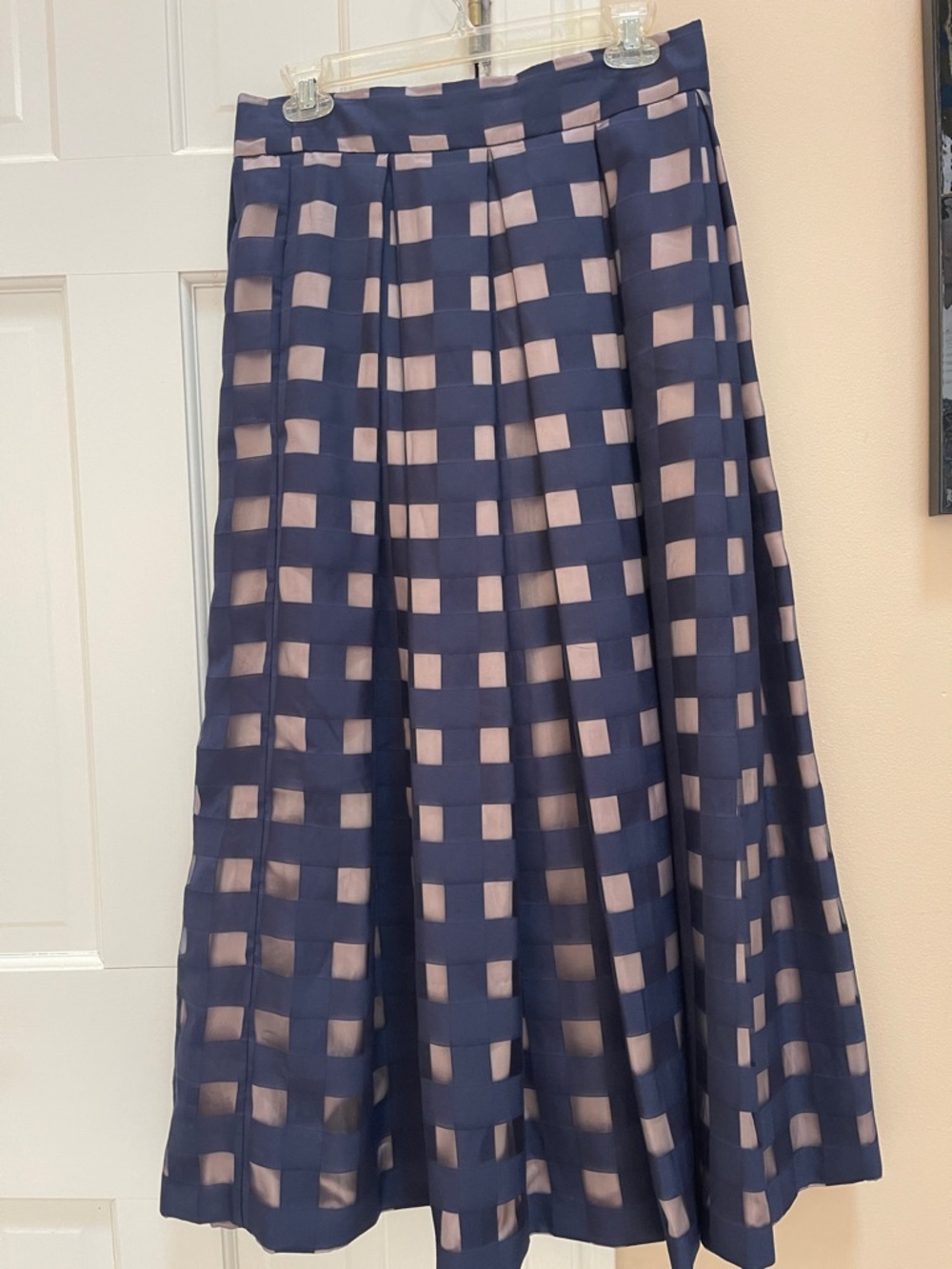 Eliza J’s  Navy Blue and Nude Grid A-Line Skirt Sz 8